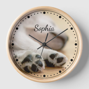 Your Photo And Text & Any Colour Dotted Clock Face