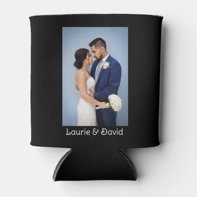 Your Photo and Text on Black Personalised    Can Cooler (Front)