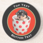 Your Photo and Text Personalised Round Frame Coaster<br><div class="desc">Your Photo and Text Personalised Round Frame Sandstone Coaster. Personalise your sandstone coaster by uploading your own photo. Click "Customise" if the photo needs to be centred or resized in the round frame. There is an input box for curved text on the top and an input box for curved text...</div>