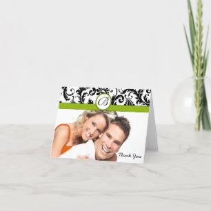 Your Photo Apple Green & Black Damask Thank You Card