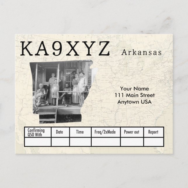 Your Photo Arkansas Shaped Cutout Custom QSL Postcard (Front)