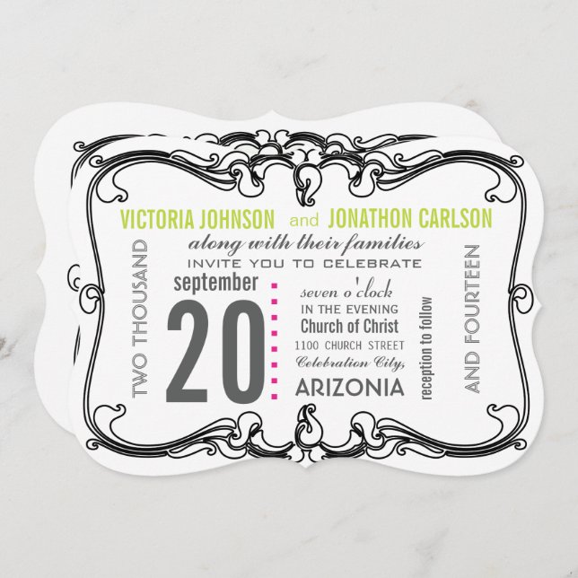 Your Photo Art Deco Modern Wedding Invite (Front/Back)