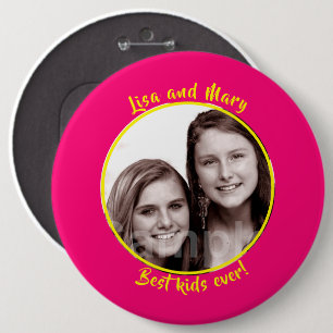 Your Photo Best Kids Ever Pink and Yellow 6 Cm Round Badge