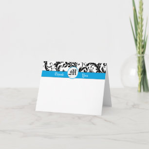 Your Photo Black Damask Aqua Borders Thank You