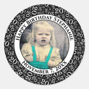 Your Photo Black/White 20 Random Number Pattern Classic Round Sticker