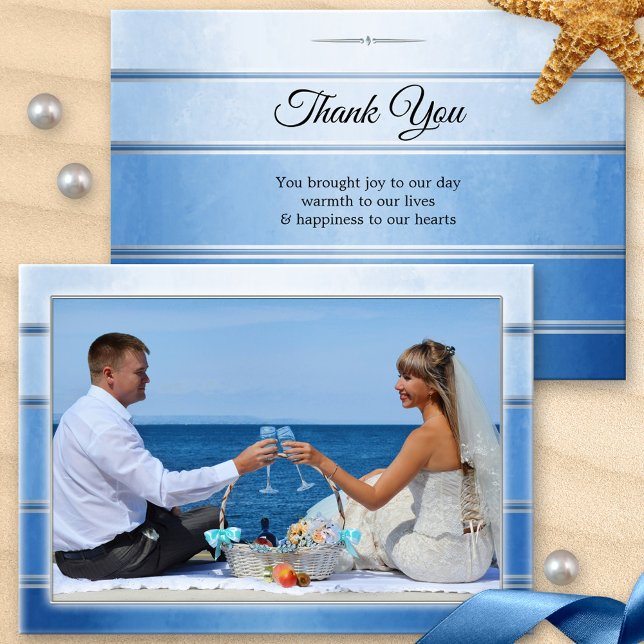 Your Photo Blue Striped Wedding Thank You Card (Creator Uploaded)