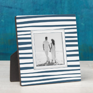 Your Photo Blue Stripes Plaque