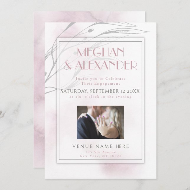 Your Photo Blush Pink Watercolor and Willow Branch Invitation (Front/Back)