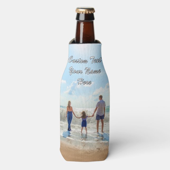 Your Photo Bottle Cooler with Custom Text Name (Bottle Front)