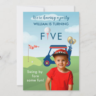Your Photo Boy Golf Theme 5th Birthday Party Invitation