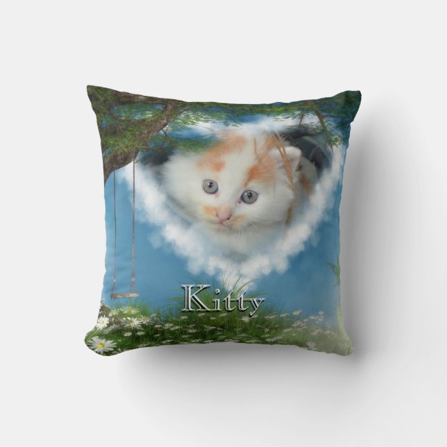 Your Photo Cat in Heaven Pet Memorial Pillow (Front)