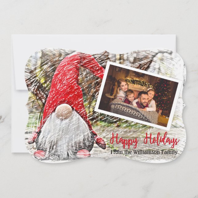 Your Photo Christmas Gnome Fancy Happy Holidays Holiday Card (Front)