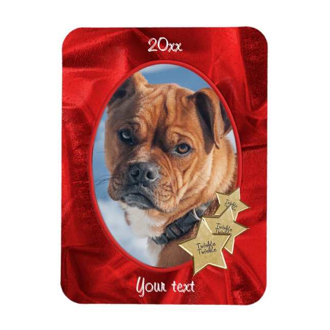 Your Photo:  Christmas Red  Oval Picture Frame Magnet (Vertical)