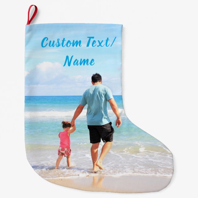 Your Photo Christmas Stocking Custom Text Name (Front)