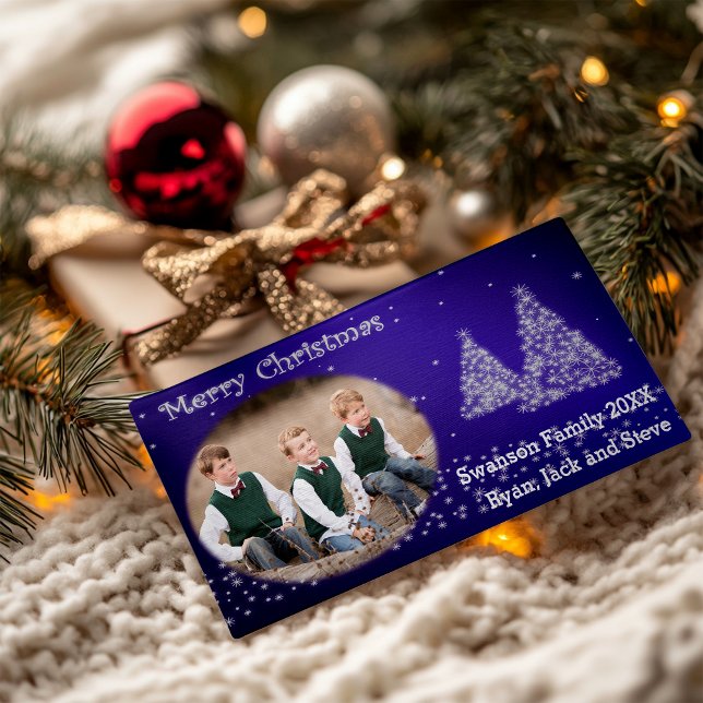 Your Photo Christmas Tree Blue Holiday Card (Your Photo Christmas Tree Blue Holiday Card)
