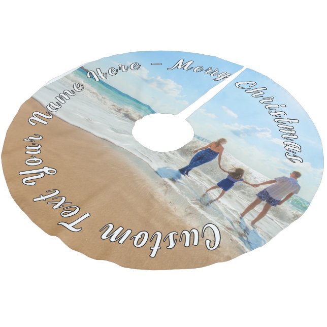 Your Photo Christmas Tree Skirt with Custom Text (Angled)