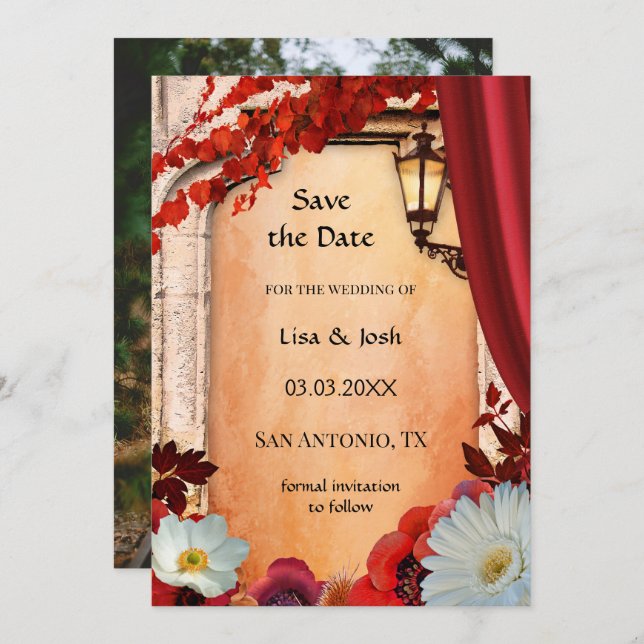 Your Photo Classic Floral Fall Save the Date Card (Front/Back)