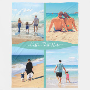 Your Photo Collage Fleece Blanket with Custom Text