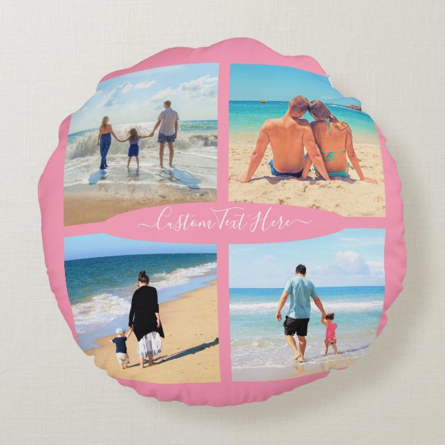 Your Photo Collage Round Pillow Gift Custom Text (Back)