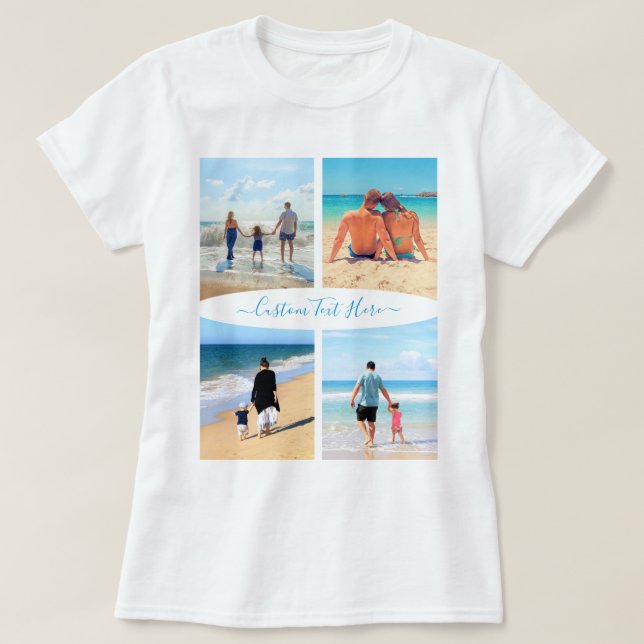 Your Photo Collage T-Shirt Gift with Custom Text (Design Front)
