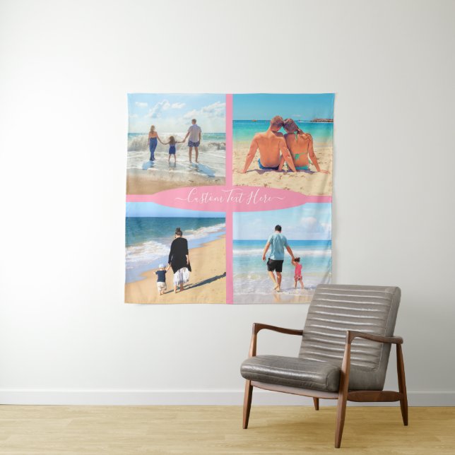 Your Photo Collage Tapetsy with Custom Text Tapestry (In Situ (Horizontal))
