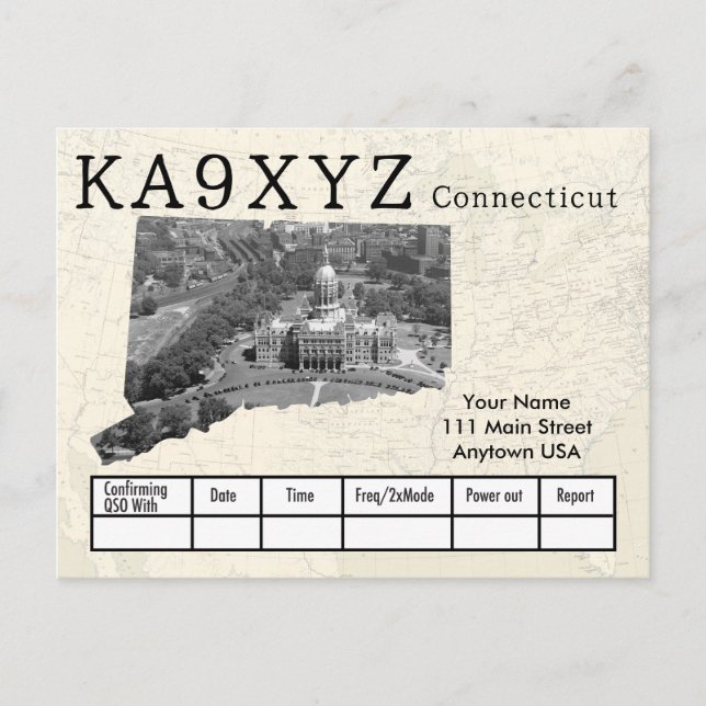 Your Photo Connecticut Shaped Cutout Custom QSL Postcard (Front)