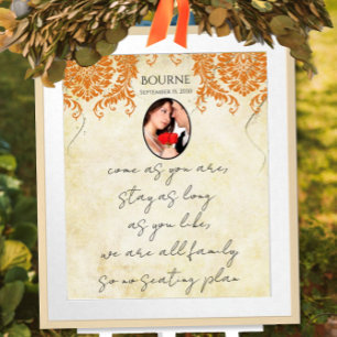 Your Photo Coral Damask Gold Seating Chart