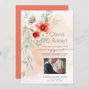Your Photo Coral Watercolor Engagement Invitation