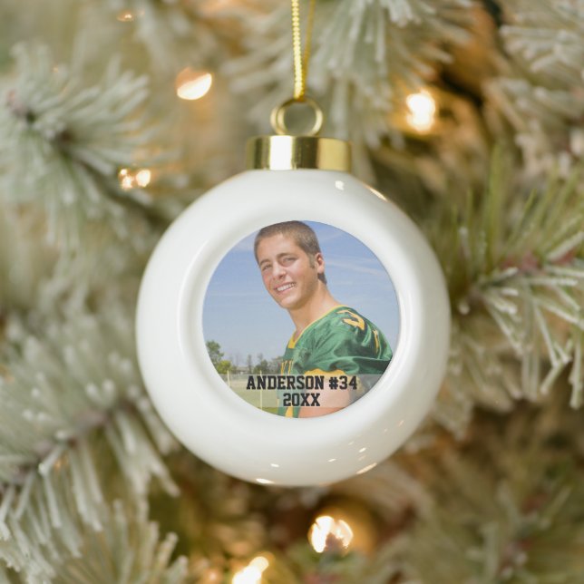 Your Photo Custom Football or Your Sport Ceramic Ball Christmas Ornament (Tree)
