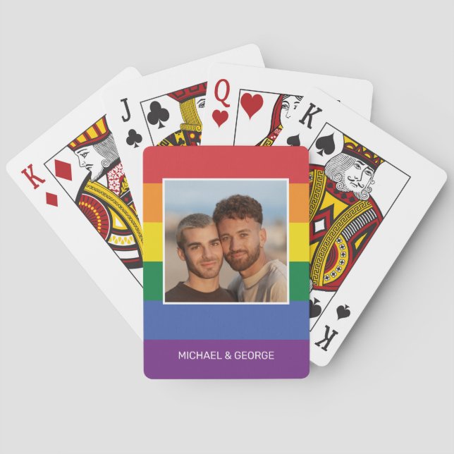 YOUR Photo & Custom Name(s) Rainbow Flag Playing Cards (Back)