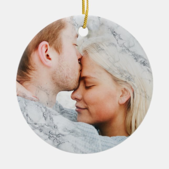 Your Photo Custom White Marble Ceramic Ornament (Front)