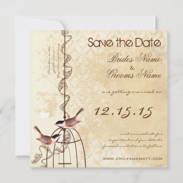 Your Photo Damask Bird Cage Wedding Save the Date (Front)