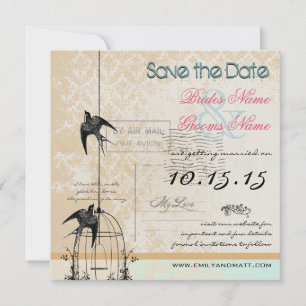 Your Photo Damask Bird Cage Wedding Save the Date