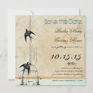 Your Photo Damask Bird Cage Wedding Save the Date Invitation