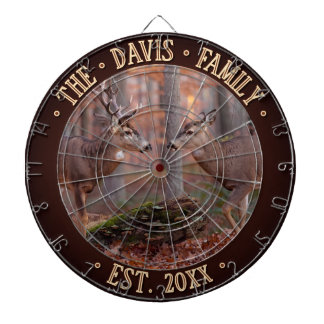 Your Photo DARK BROWN BORDER Custom Typography Dartboard
