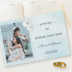 Your Photo Dusty Blue Floral Design Wedding Guest  Book