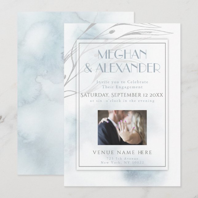 Your Photo Dusty Blue Watercolor and Willow Branch Invitation (Front/Back)