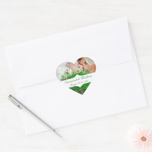 Your Photo Emerald Heart Leaf Tree Wedding Sticker