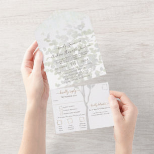 Your Photo Eucalyptus Tree Gold Geometric Frame All In One Invitation