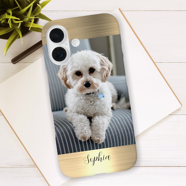 Your Photo, Faux Gold Metal & Script Name Case-Mate iPhone Case (Creator Uploaded)