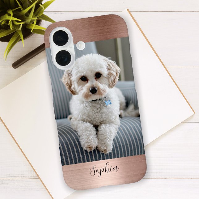 Your Photo, Faux Rose Gold Metal & Script Name Case-Mate iPhone Case (Creator Uploaded)