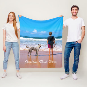 Your Photo Fleece Blanket with Custom Text Name