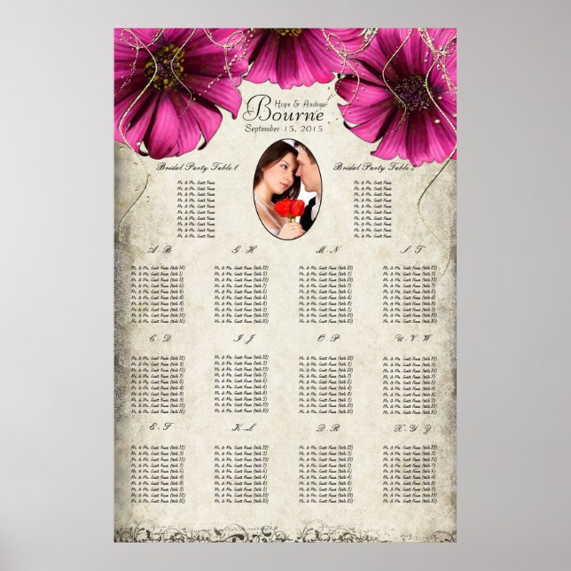 Your Photo Fuchsia Gerber Daisy Seating Chart (Front)