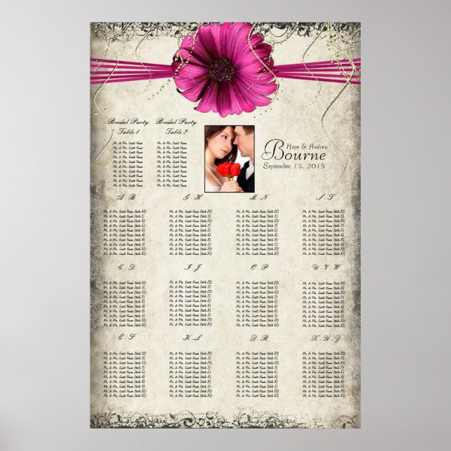 Your Photo Fuchsia Gerber Daisy Seating Chart (Front)