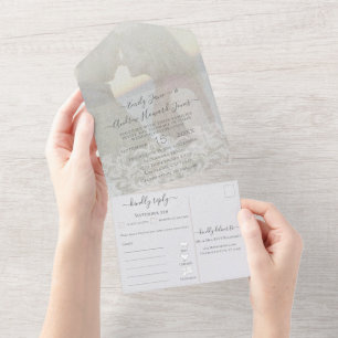 Your Photo Geometric Abstract Gold Frame  All In One Invitation