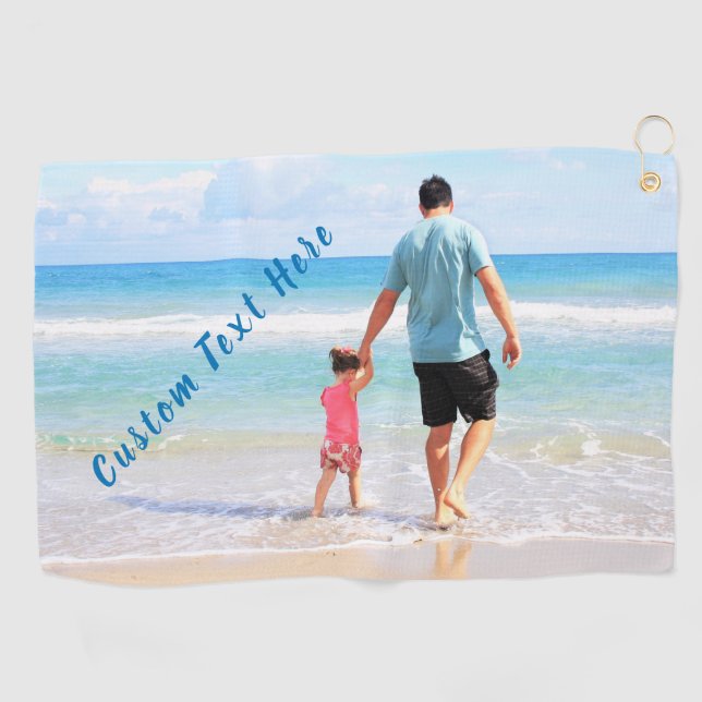 Your Photo Golf Towel Dad Gift with Custom Text (Horizontal)