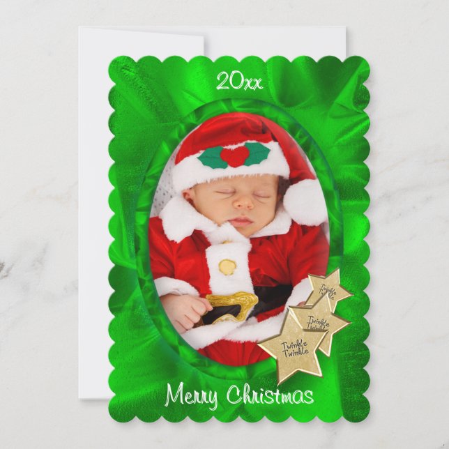 Your Photo:  Green Christmas Oval Picture Frame Holiday Card (Front)