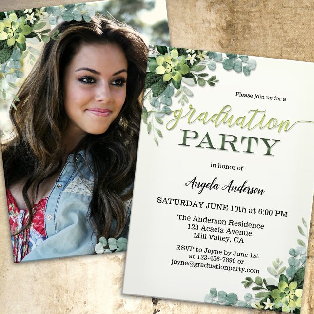 Your Photo Greenery Script Graduation Invitation (Creator Uploaded)