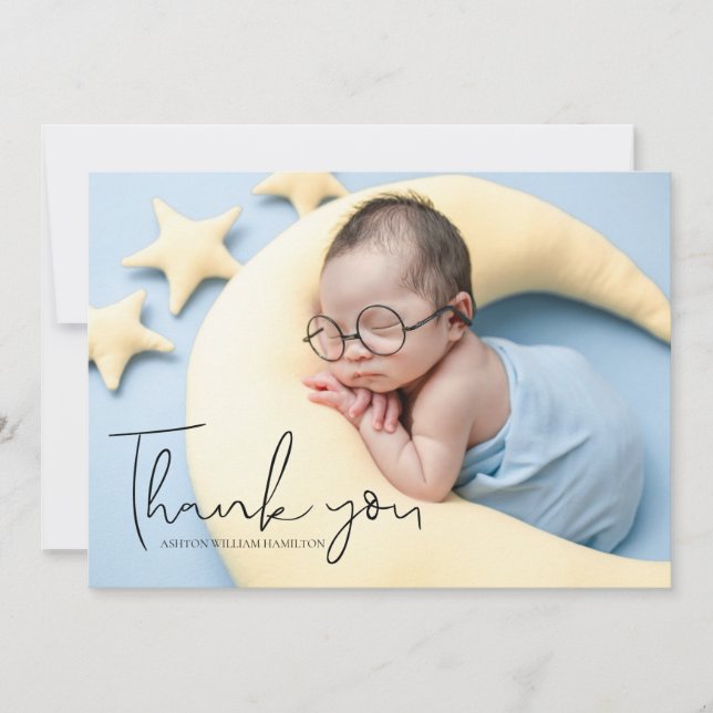  Your Photo Handwritten Baby Shower Thank You   Card (Front)