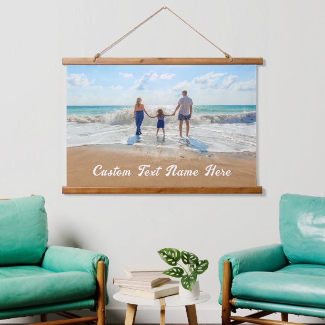 Your Photo Hanging Tapestry with Custom Text (Living Room)